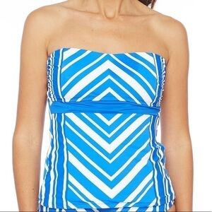 La Blanca China Blue Archistripe Strapless Tankini Top Size 10